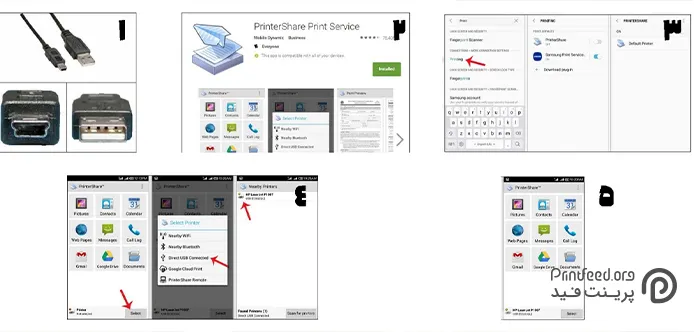 مراحل اتصال با کابل OTG و PrintShare