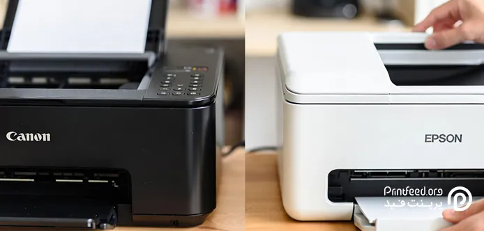 پرینترهای Canon و Epson از نمای روبرو کنار هم
